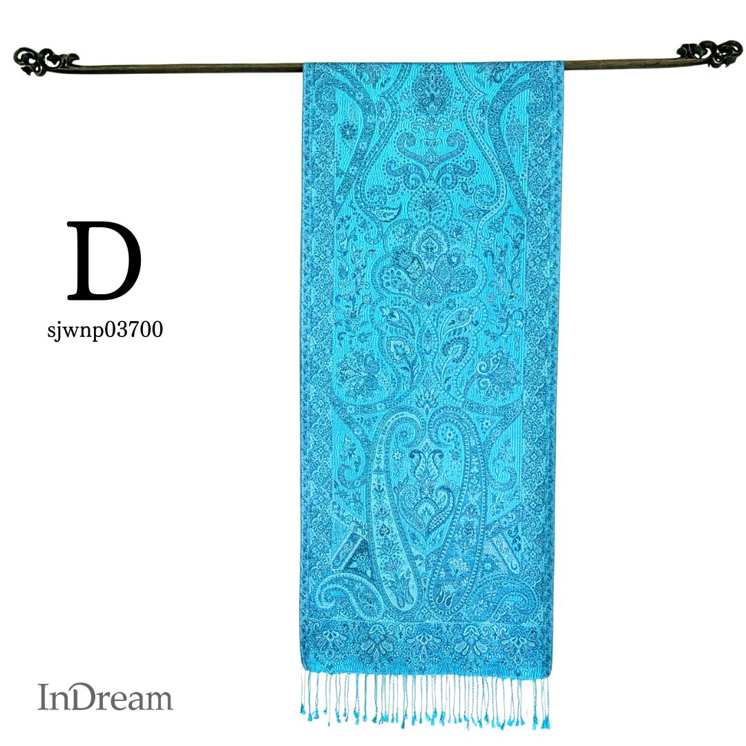 InDream ペイズリー柄 シルク ストール 大判 ［36cmx170cm］ ブルー ターコイズ 春 秋 冬 冬 誕生日 プレゼント  敬老の日 ギフト 50代 60代 70代 80代  ひざ掛け スカーフ 女性 お祝い オフィス 春夏