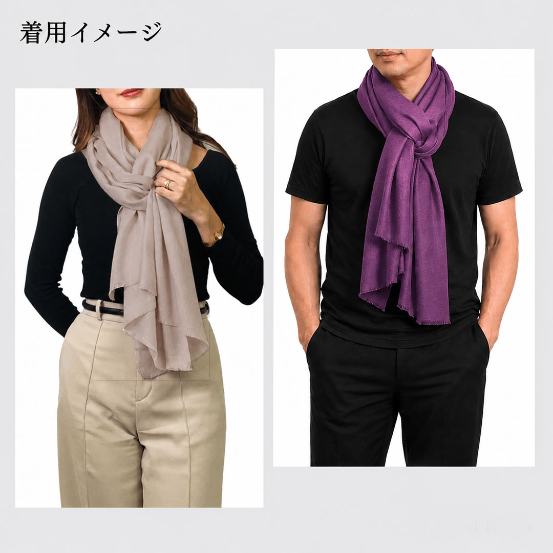InDream ファインウール シルク ストール 大判 [約70cmx200cm］無地ストール パープル 紫 ピンク 秋 冬 春 薄手 還暦 古希 お祝い 誕生日 プレゼント 敬老の日 ギフト ひざ掛け 50代 60代 70代 80代 メンズ マフラー