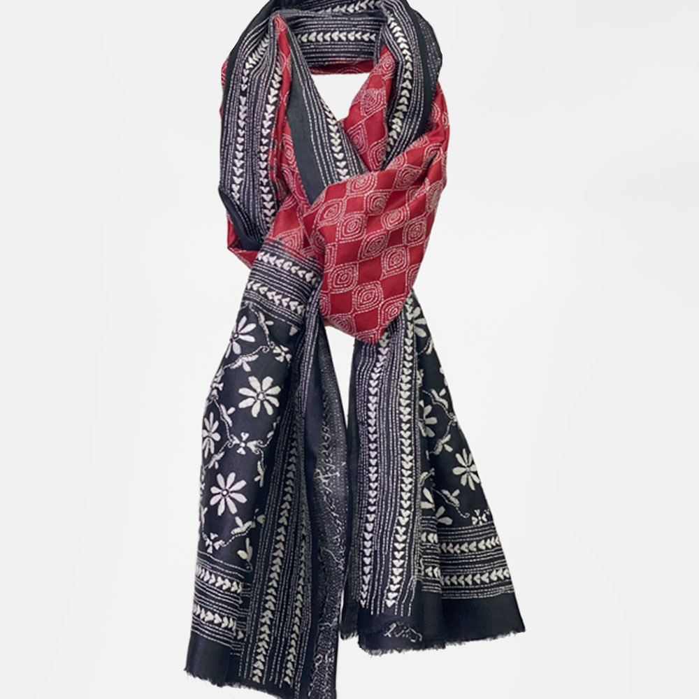 InDream カンタ 刺繍 ストール90×255cm インド 刺し子 インテリア マフラー 母の日 ギフト おしゃれ 誕生日 プレゼント 40代 50代 60代 70代