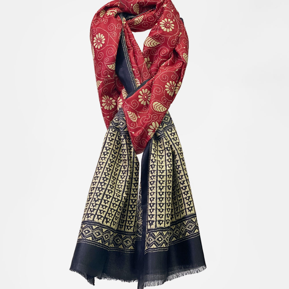 InDream カンタ 刺繍 ストール90×255cm インド 刺し子 インテリア マフラー 母の日 ギフト おしゃれ 誕生日 プレゼント 40代 50代 60代 70代