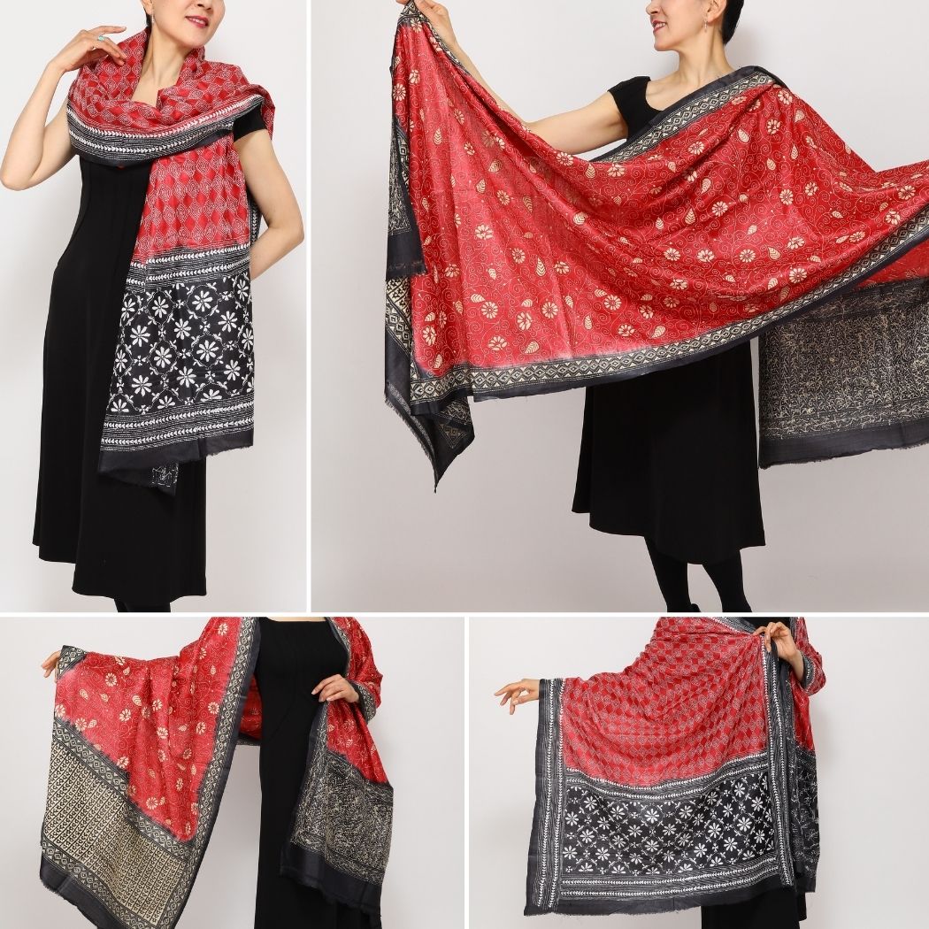 InDream カンタ 刺繍 ストール90×255cm インド 刺し子 インテリア マフラー 母の日 ギフト おしゃれ 誕生日 プレゼント 40代 50代 60代 70代