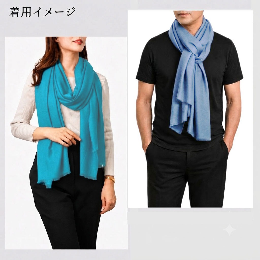 InDream ファインウール シルク ストール 大判 [約70cmx200cm］無地ストール ブルー ネイビー グリーン 秋 冬 春 薄手 還暦 古希 お祝い 誕生日 プレゼント 敬老の日 ギフト ひざ掛け 50代 60代 70代 80代 メンズ マフラー