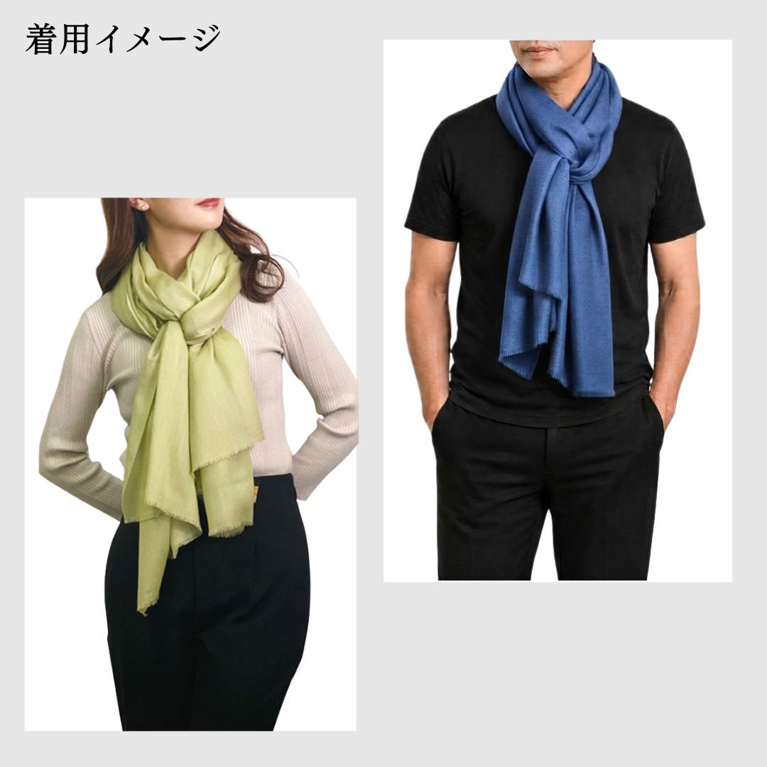 InDream ファインウール シルク ストール 大判 [約70cmx200cm］無地ストール ブルー ネイビー グリーン 秋 冬 春 薄手 還暦 古希 お祝い 誕生日 プレゼント 敬老の日 ギフト ひざ掛け 50代 60代 70代 80代 メンズ マフラー