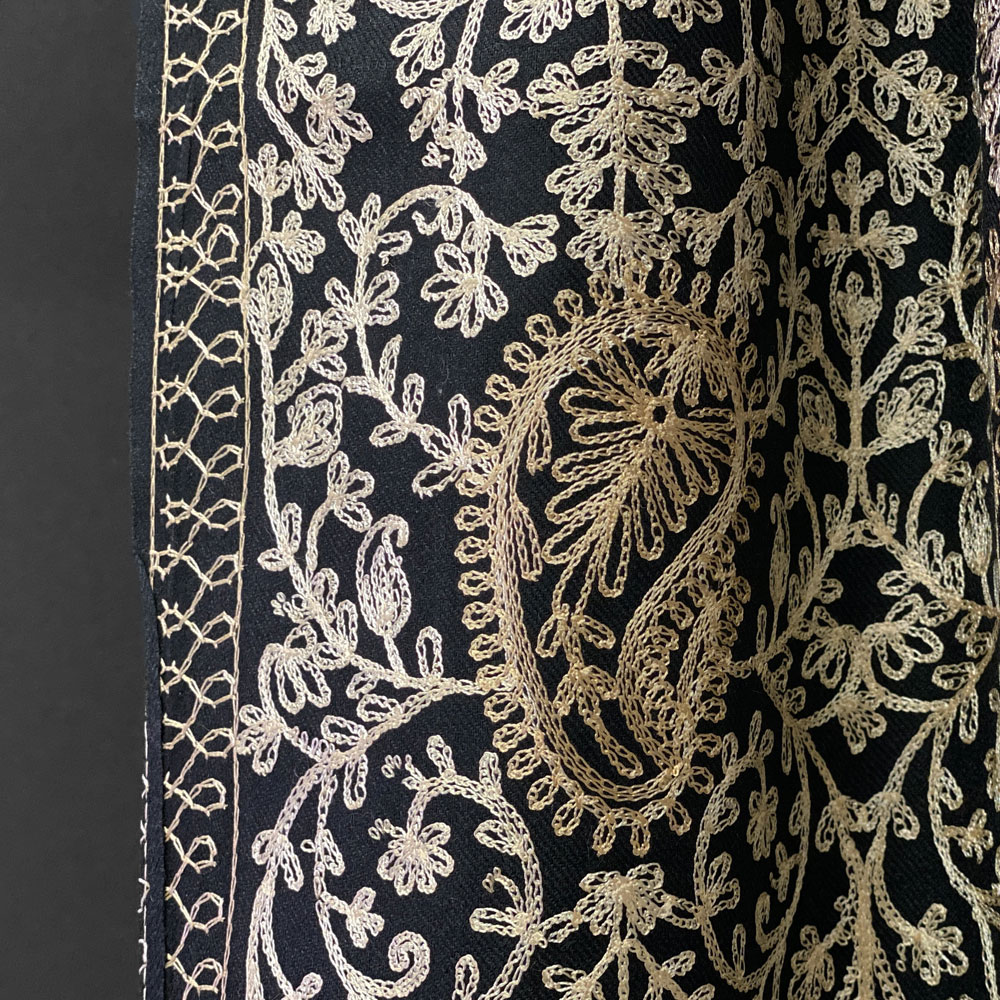 InDream 機械刺繍ストール ウール ブラック 76cm巾 着物ショール 結婚式 パーティー 母の日 ギフト おしゃれ 誕生日 プレゼント 50代 60代 70代 80代