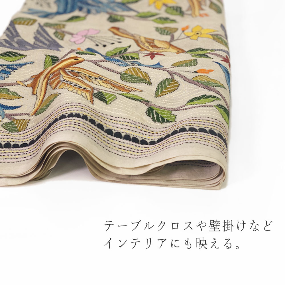 InDream カンタ 刺繍 ストール約108×235cm インド 刺し子 インテリア マフラー ホワイト ナチュラル 母の日 ギフト 誕生日 プレゼント 40代 50代 60代 70代