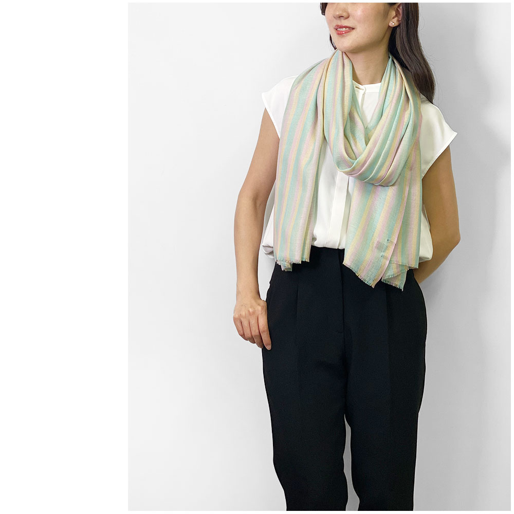 InDream ストール シルクウール ストライプ カジュアル ピンク クリスマス ギフト おしゃれ 誕生日 プレゼント 50代 60代 70代 80代