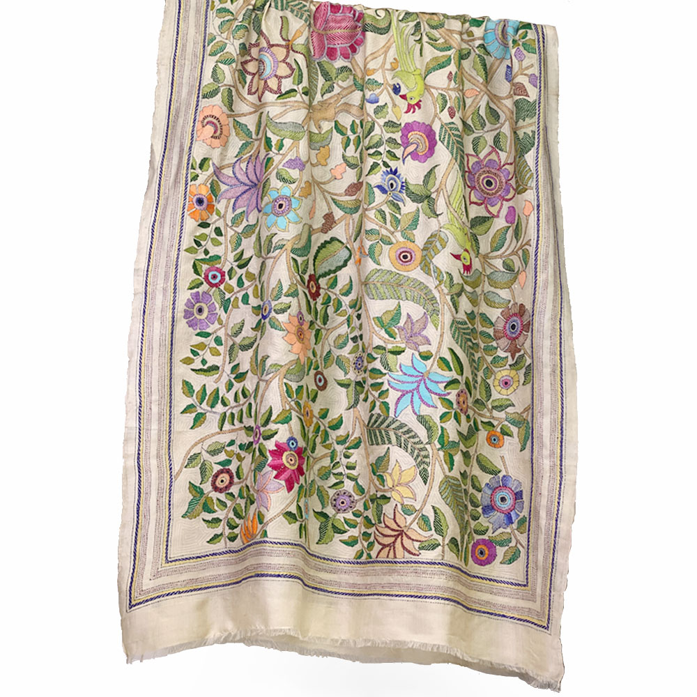 InDream カンタ 刺繍 ストール 約110×255cm スカーフ シルク インド 刺し子 インテリア テーブルクロス クリスマス ギフト おしゃれ 誕生日 プレゼント 40代 50代 60代 70代