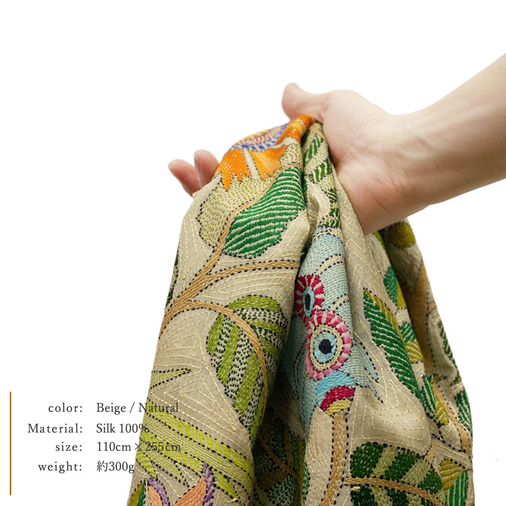 InDream カンタ 刺繍 ストール 約110×255cm スカーフ シルク