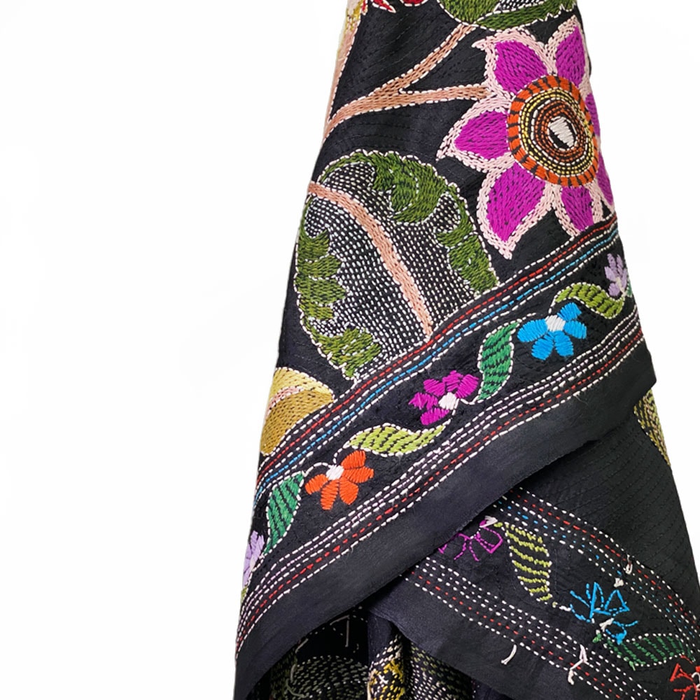 InDream カンタ 刺繍 ストール 約110×250cm スカーフ シルク インド 刺し子 インテリア テーブルクロス 母の日 ギフト おしゃれ 誕生日 プレゼント 40代 50代 60代 70代