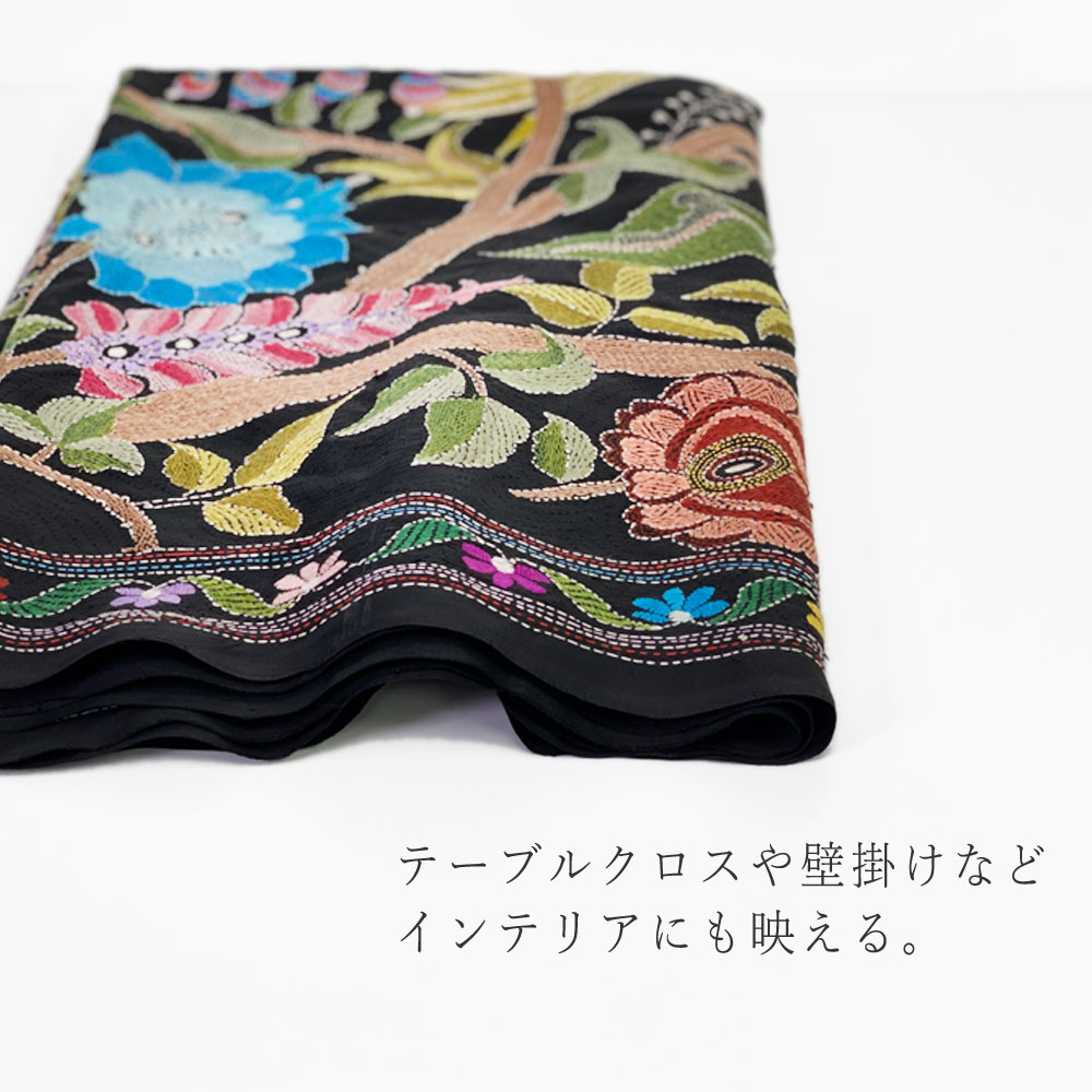 InDream カンタ 刺繍 ストール 約110×250cm スカーフ シルク インド 刺し子 インテリア テーブルクロス 母の日 ギフト おしゃれ 誕生日 プレゼント 40代 50代 60代 70代