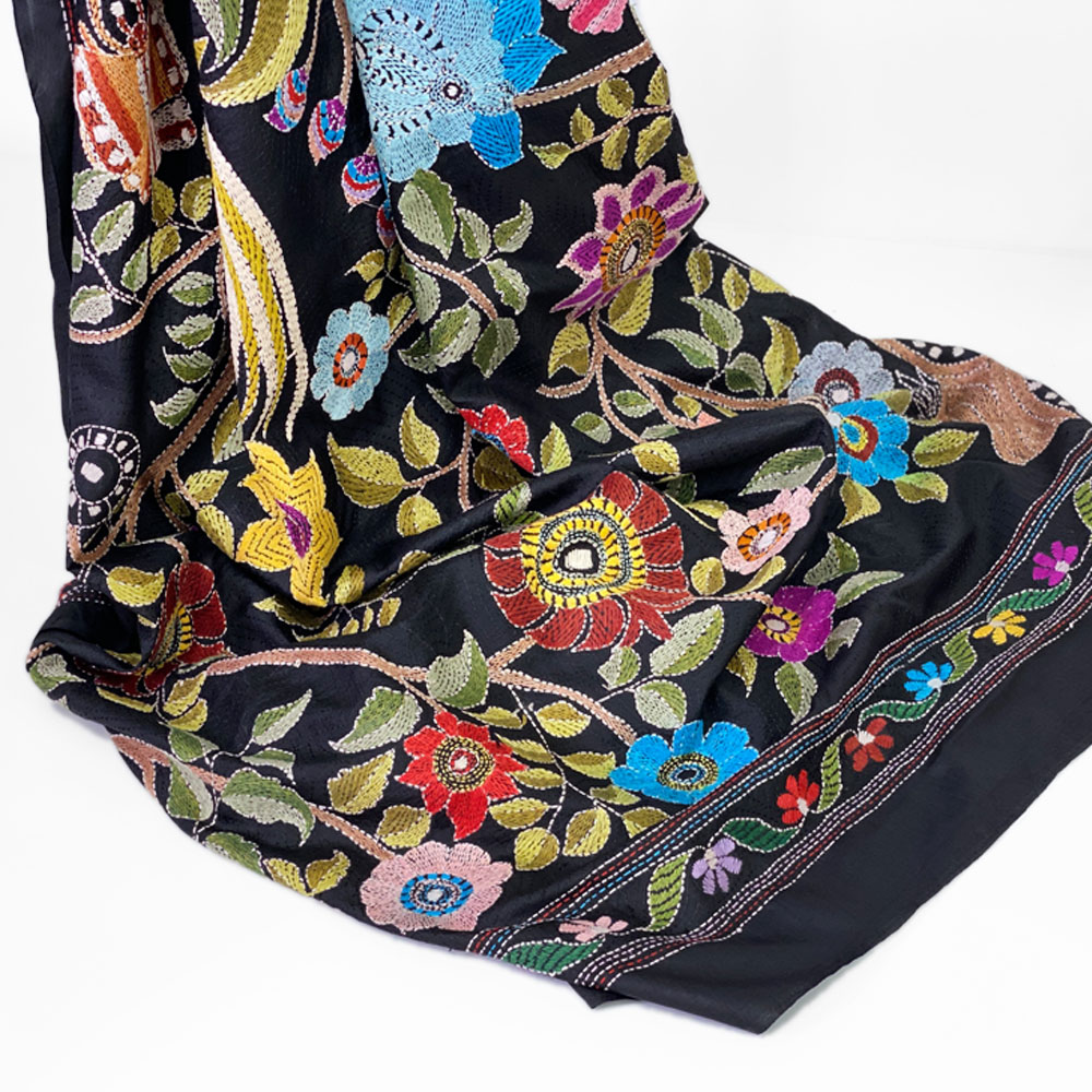 InDream カンタ 刺繍 ストール 約110×250cm スカーフ シルク インド 刺し子 インテリア テーブルクロス 母の日 ギフト おしゃれ 誕生日 プレゼント 40代 50代 60代 70代