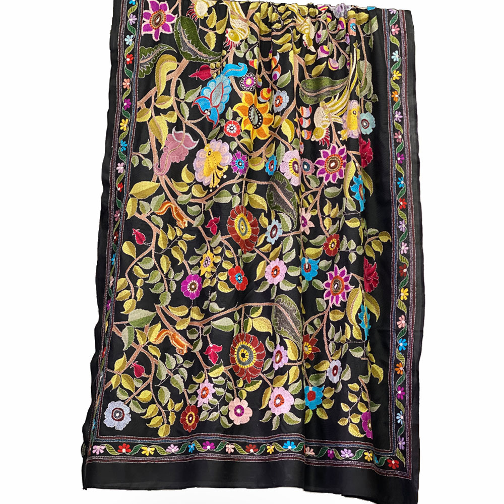 InDream カンタ 刺繍 ストール 約110×250cm スカーフ シルク インド 刺し子 インテリア テーブルクロス 母の日 ギフト おしゃれ 誕生日 プレゼント 40代 50代 60代 70代