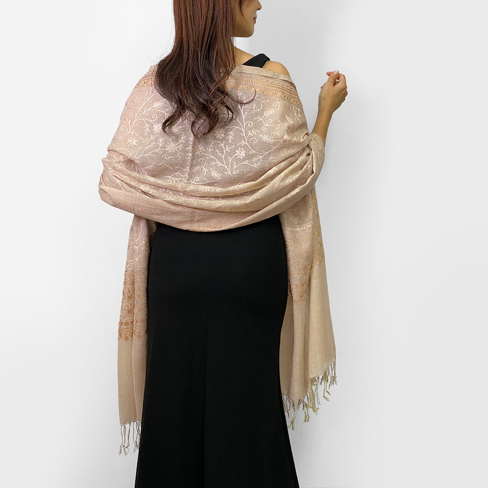 InDream 機械刺繍ストール ウール ライトベージュ 77cm巾 着物ショール 結婚式 パーティー クリスマス ギフト おしゃれ 誕生日 プレゼント 50代 60代 70代 80代