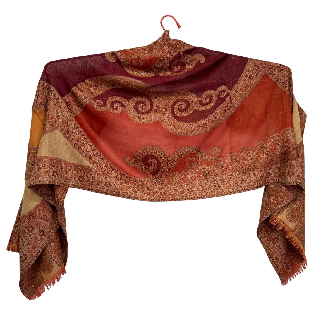InDream ペイズリー柄 ウール ストール 大判 ［72cmx206cm］ブラウン 赤 ひざ掛け マフラ? 春 秋 冬 誕生日 プレゼント クリスマス ギフト 50代 60代 70代 80代 おしゃれ 着物 ショール インテリア