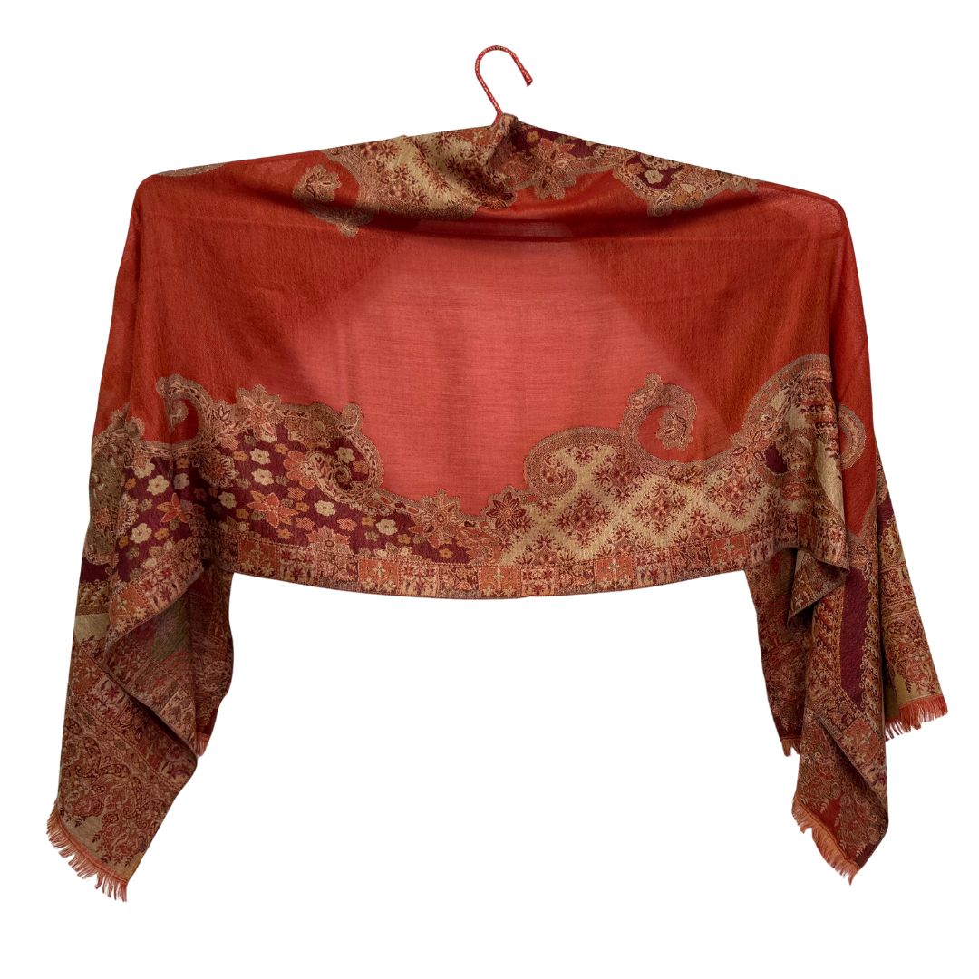 InDream ペイズリー柄 ウール ストール 大判 ［72cmx206cm］ブラウン 赤 ひざ掛け マフラ? 春 秋 冬 誕生日 プレゼント クリスマス ギフト 50代 60代 70代 80代 おしゃれ 着物 ショール インテリア