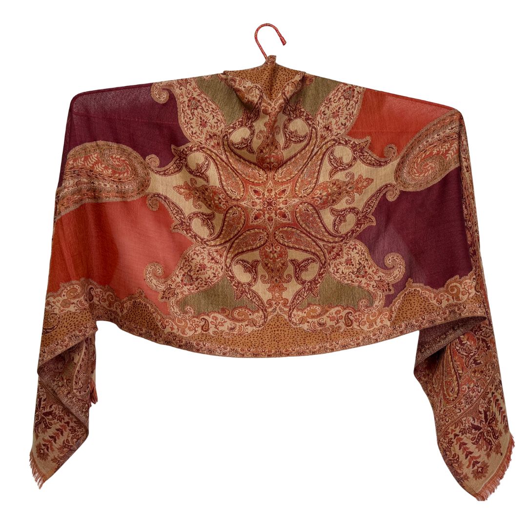 InDream ペイズリー柄 ウール ストール 大判 ［72cmx206cm］ブラウン 赤 ひざ掛け マフラ? 春 秋 冬 誕生日 プレゼント クリスマス ギフト 50代 60代 70代 80代 おしゃれ 着物 ショール インテリア