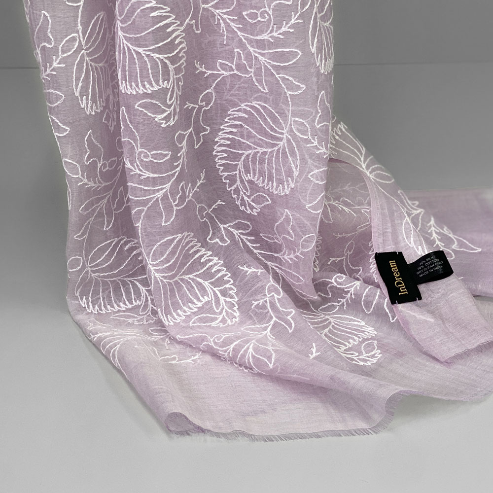 InDream シルクコットン ストール 紫 パープル ホワイト 刺繍 結婚式 パーティー クリスマス ギフト おしゃれ 誕生日 プレゼント 30代 40代 50代 60代 70代