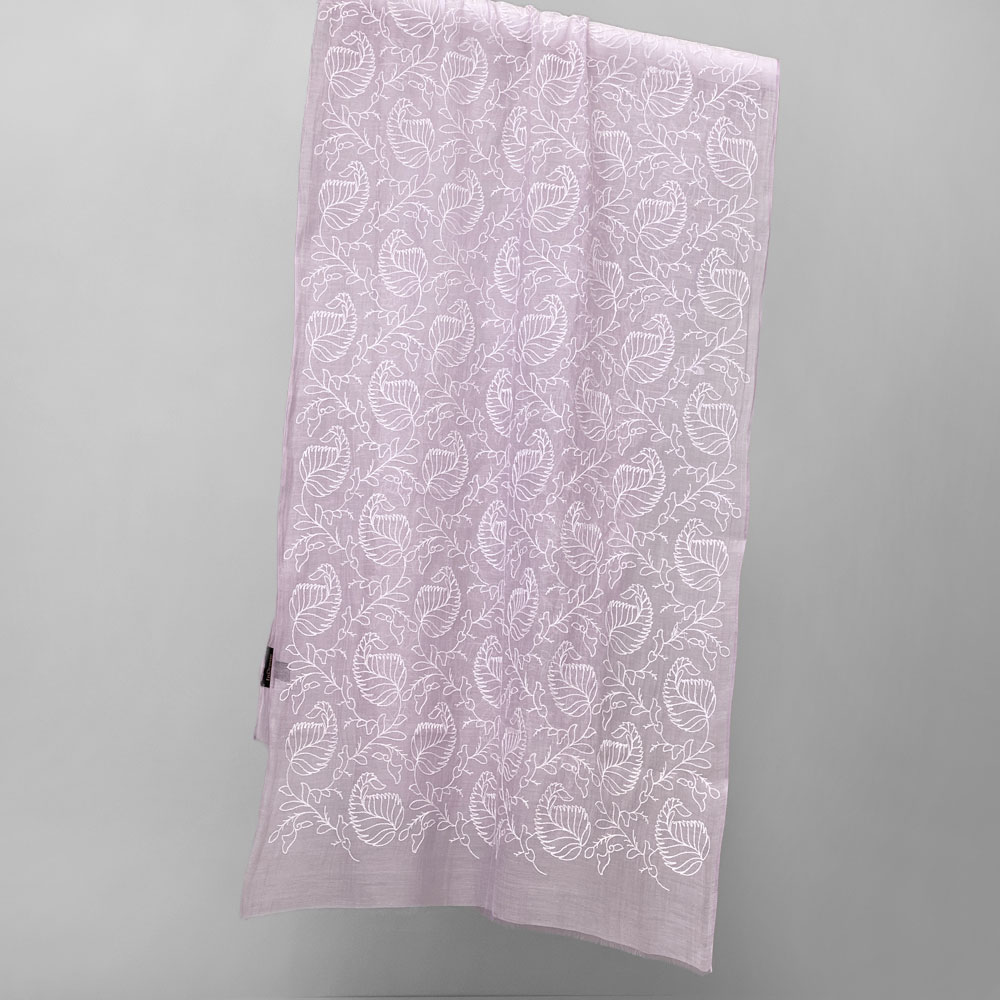 InDream シルクコットン ストール 紫 パープル ホワイト 刺繍 結婚式 パーティー クリスマス ギフト おしゃれ 誕生日 プレゼント 30代 40代 50代 60代 70代