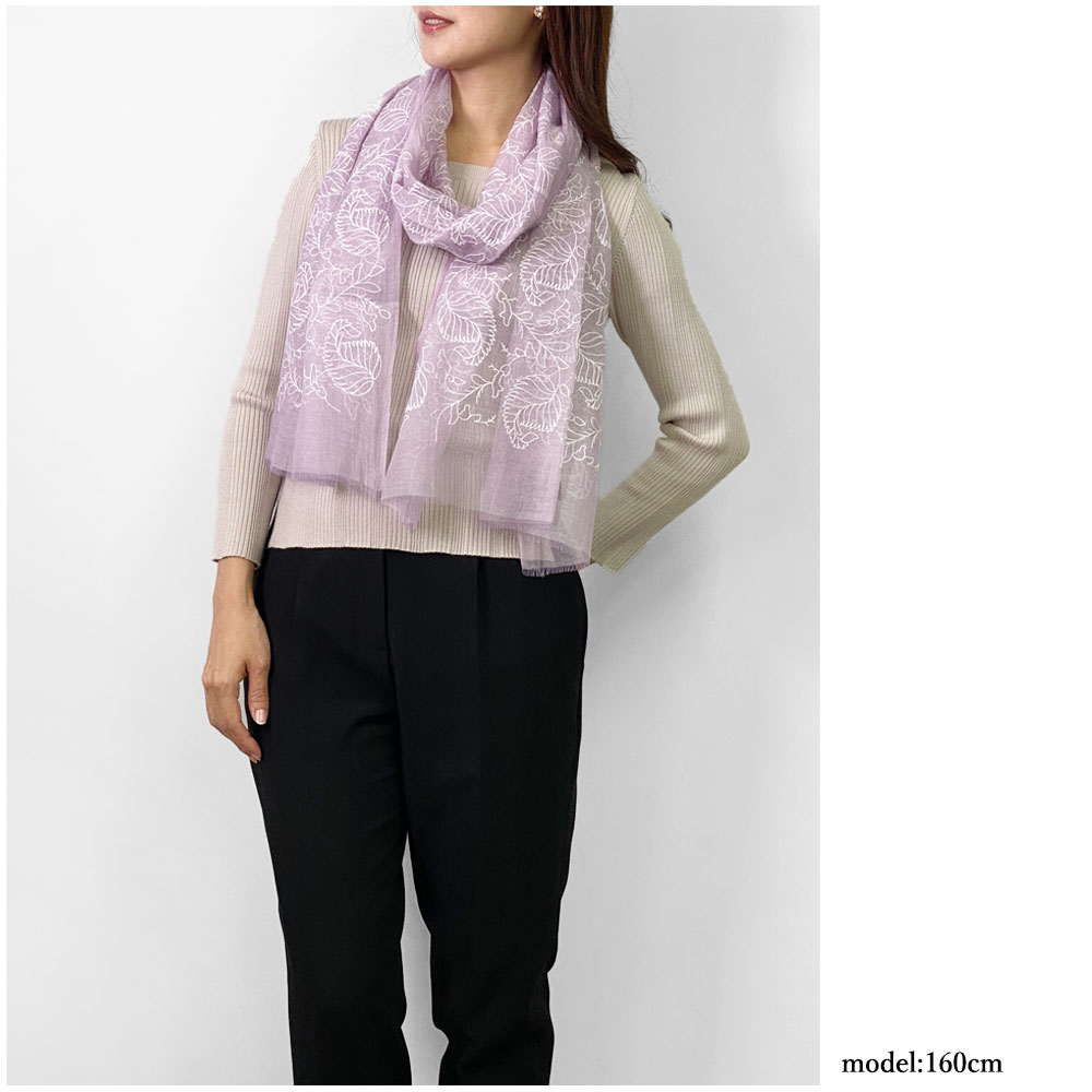 InDream シルクコットン ストール 紫 パープル ホワイト 刺繍 結婚式 パーティー クリスマス ギフト おしゃれ 誕生日 プレゼント 30代 40代 50代 60代 70代