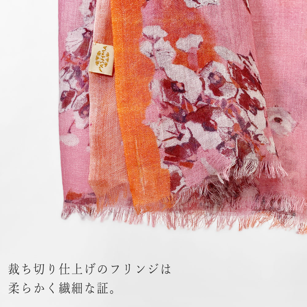 PASHMA パシュマ ストール シ ルクカシミヤ マフラー ピンク フラワー クリスマス ギフト おしゃれ 誕生日 プレゼント 50代 60代 70代 80代