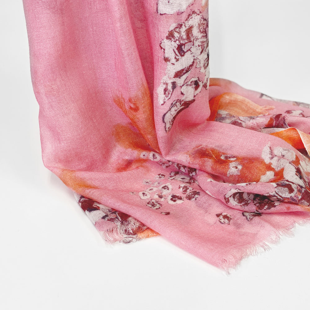 PASHMA パシュマ ストール シ ルクカシミヤ マフラー ピンク フラワー クリスマス ギフト おしゃれ 誕生日 プレゼント 50代 60代 70代 80代