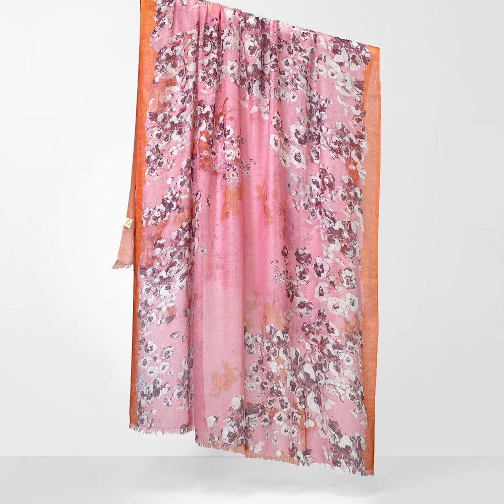 PASHMA パシュマ ストール シ ルクカシミヤ マフラー ピンク フラワー クリスマス ギフト おしゃれ 誕生日 プレゼント 50代 60代 70代 80代