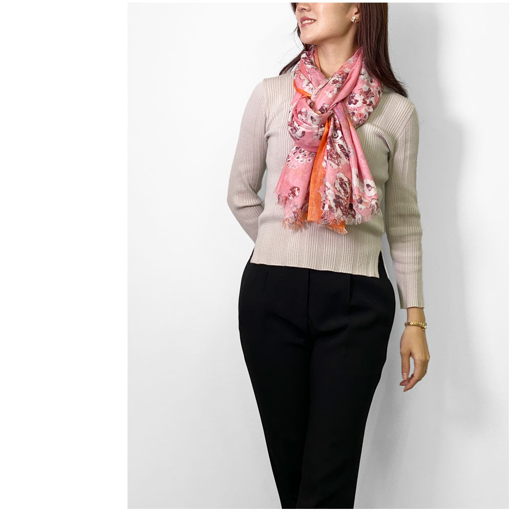 PASHMA パシュマ ストール シ ルクカシミヤ マフラー ピンク フラワー クリスマス ギフト おしゃれ 誕生日 プレゼント 50代 60代 70代 80代