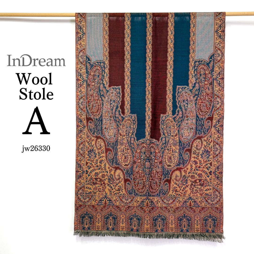 InDream ペイズリー柄 ウール ストール 大判［70cmx205cm］ネイビー ブラウン 黒 誕生日 プレゼント クリスマス ギフト 50代 60代 70代 80代 おしゃれ 秋 冬 ひざ掛け スカーフ レディース メンズ マフラー 女性