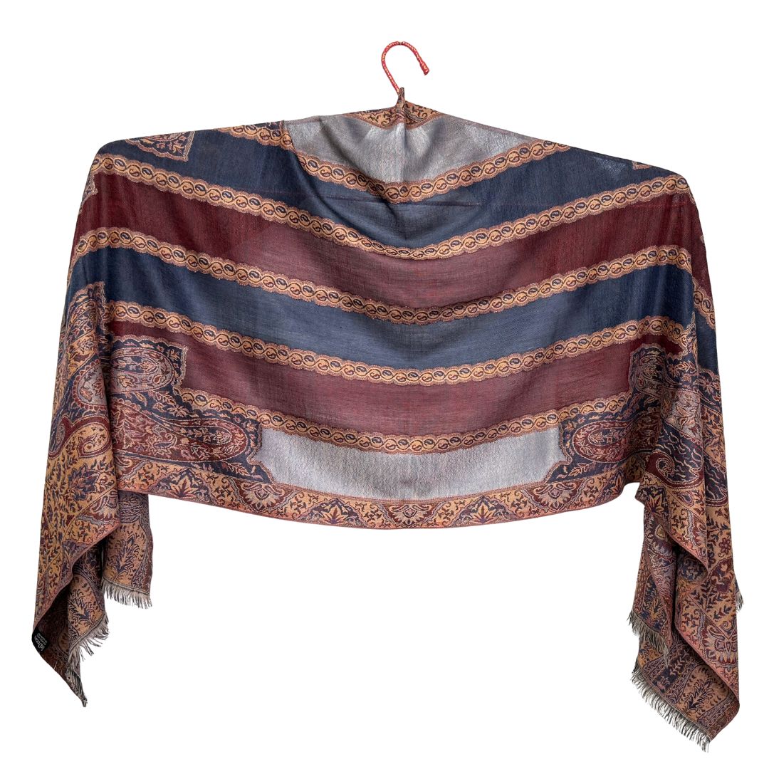 InDream ペイズリー柄 ウール ストール 大判［70cmx205cm］ネイビー ブラウン 黒 誕生日 プレゼント クリスマス ギフト 50代 60代 70代 80代 おしゃれ 秋 冬 ひざ掛け スカーフ レディース メンズ マフラー 女性