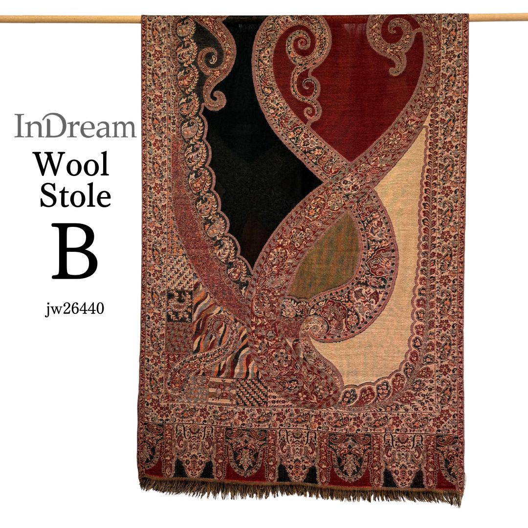InDream ペイズリー柄 ウール ストール 大判［70cmx205cm］ネイビー ブラウン 黒 誕生日 プレゼント クリスマス ギフト 50代 60代 70代 80代 おしゃれ 秋 冬 ひざ掛け スカーフ レディース メンズ マフラー 女性