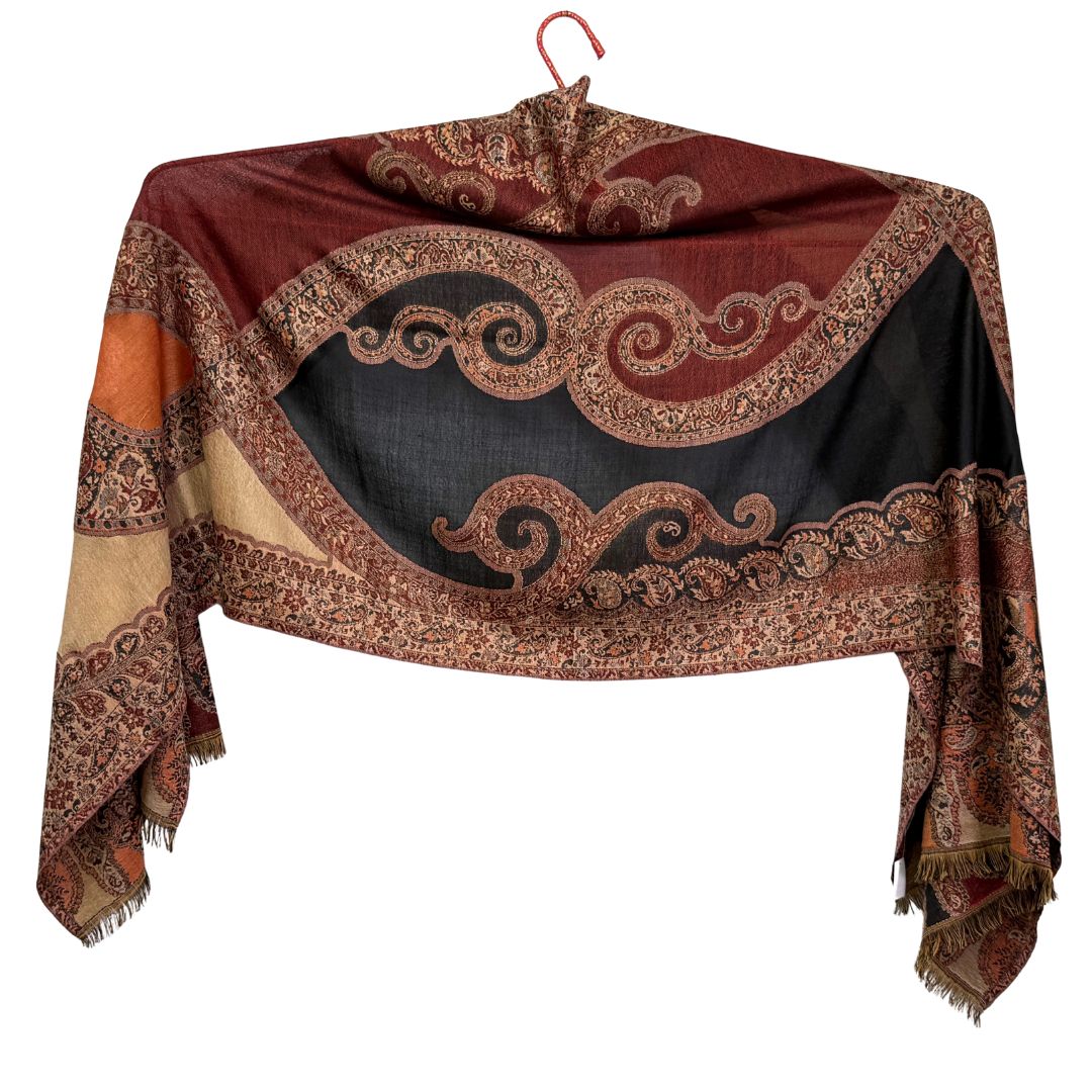InDream ペイズリー柄 ウール ストール 大判［70cmx205cm］ネイビー ブラウン 黒 誕生日 プレゼント クリスマス ギフト 50代 60代 70代 80代 おしゃれ 秋 冬 ひざ掛け スカーフ レディース メンズ マフラー 女性