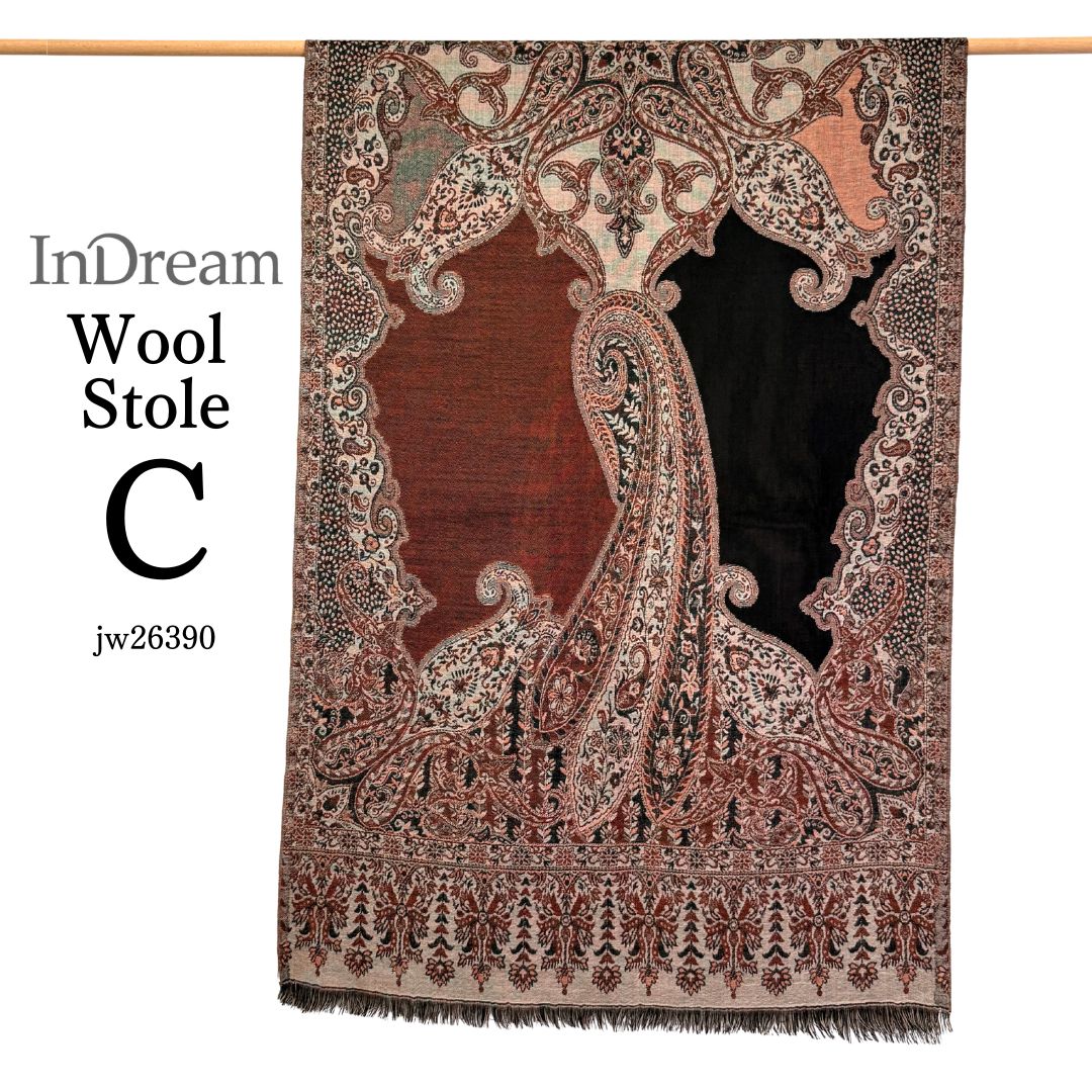 InDream ペイズリー柄 ウール ストール 大判［70cmx205cm］ネイビー ブラウン 黒 誕生日 プレゼント クリスマス ギフト 50代 60代 70代 80代 おしゃれ 秋 冬 ひざ掛け スカーフ レディース メンズ マフラー 女性