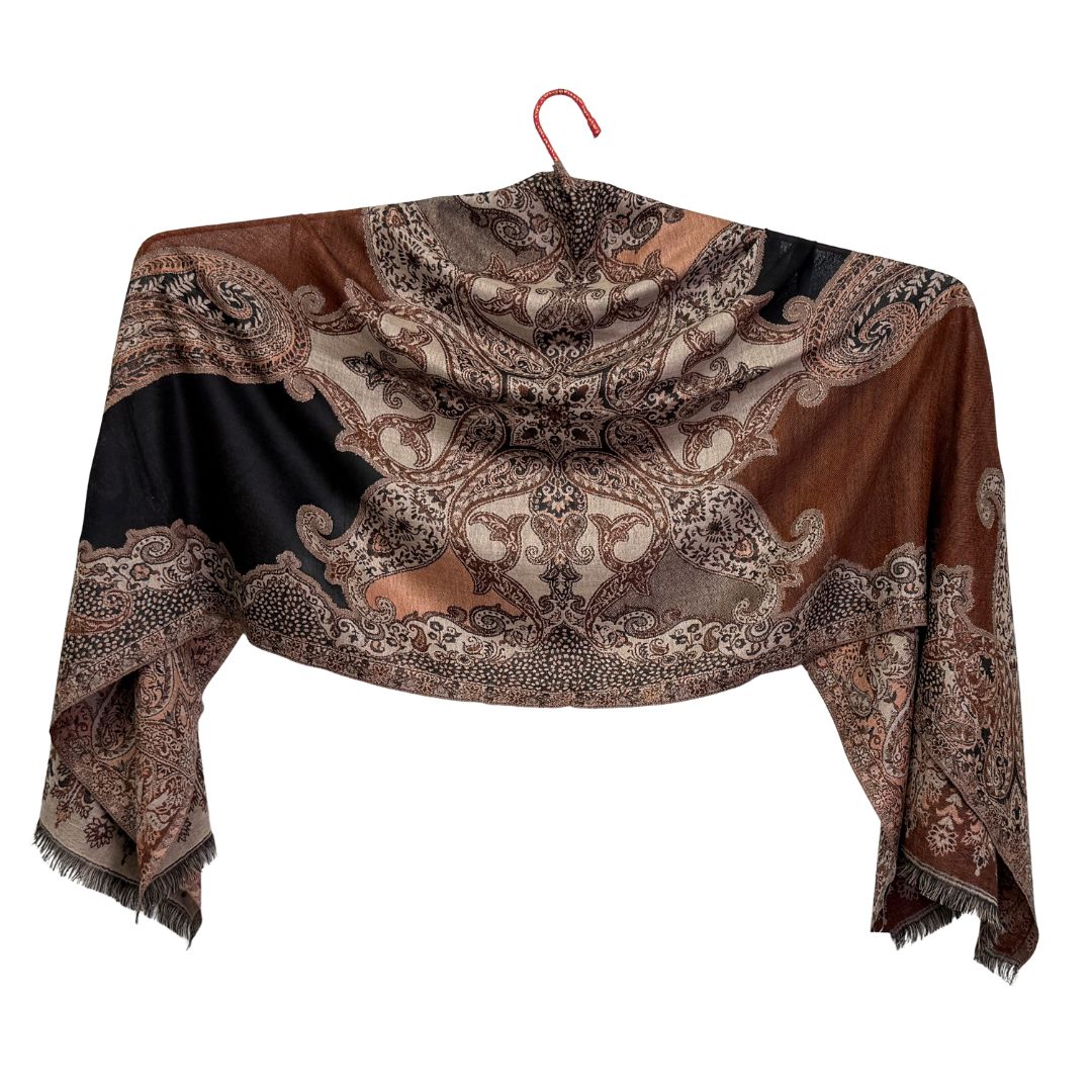 InDream ペイズリー柄 ウール ストール 大判［70cmx205cm］ネイビー ブラウン 黒 誕生日 プレゼント クリスマス ギフト 50代 60代 70代 80代 おしゃれ 秋 冬 ひざ掛け スカーフ レディース メンズ マフラー 女性