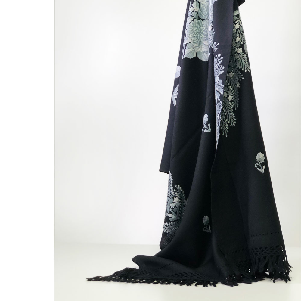 InDream アーリ刺繍ストール 黒 グレー 大判 クリスマス ギフト おしゃれ 誕生日 プレゼント 着物ショール レディース 50代 60代 70代 80代