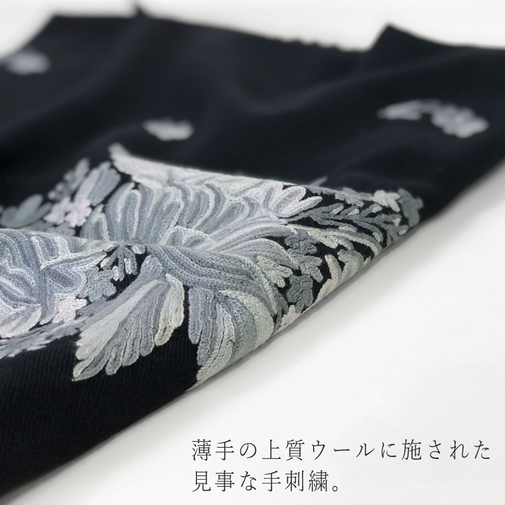 InDream アーリ刺繍ストール 黒 グレー 大判 クリスマス ギフト おしゃれ 誕生日 プレゼント 着物ショール レディース 50代 60代 70代 80代