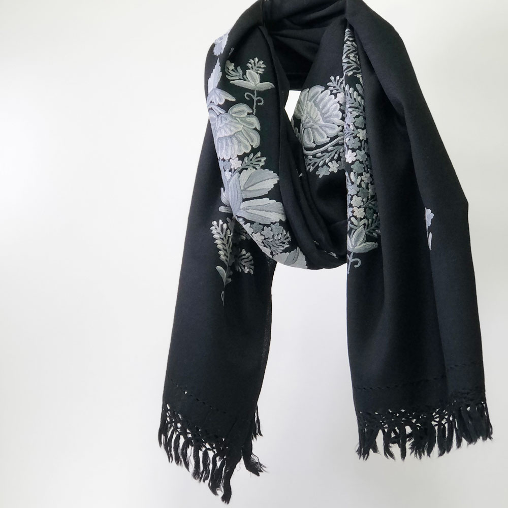 InDream アーリ刺繍ストール 黒 グレー 大判 クリスマス ギフト おしゃれ 誕生日 プレゼント 着物ショール レディース 50代 60代 70代 80代