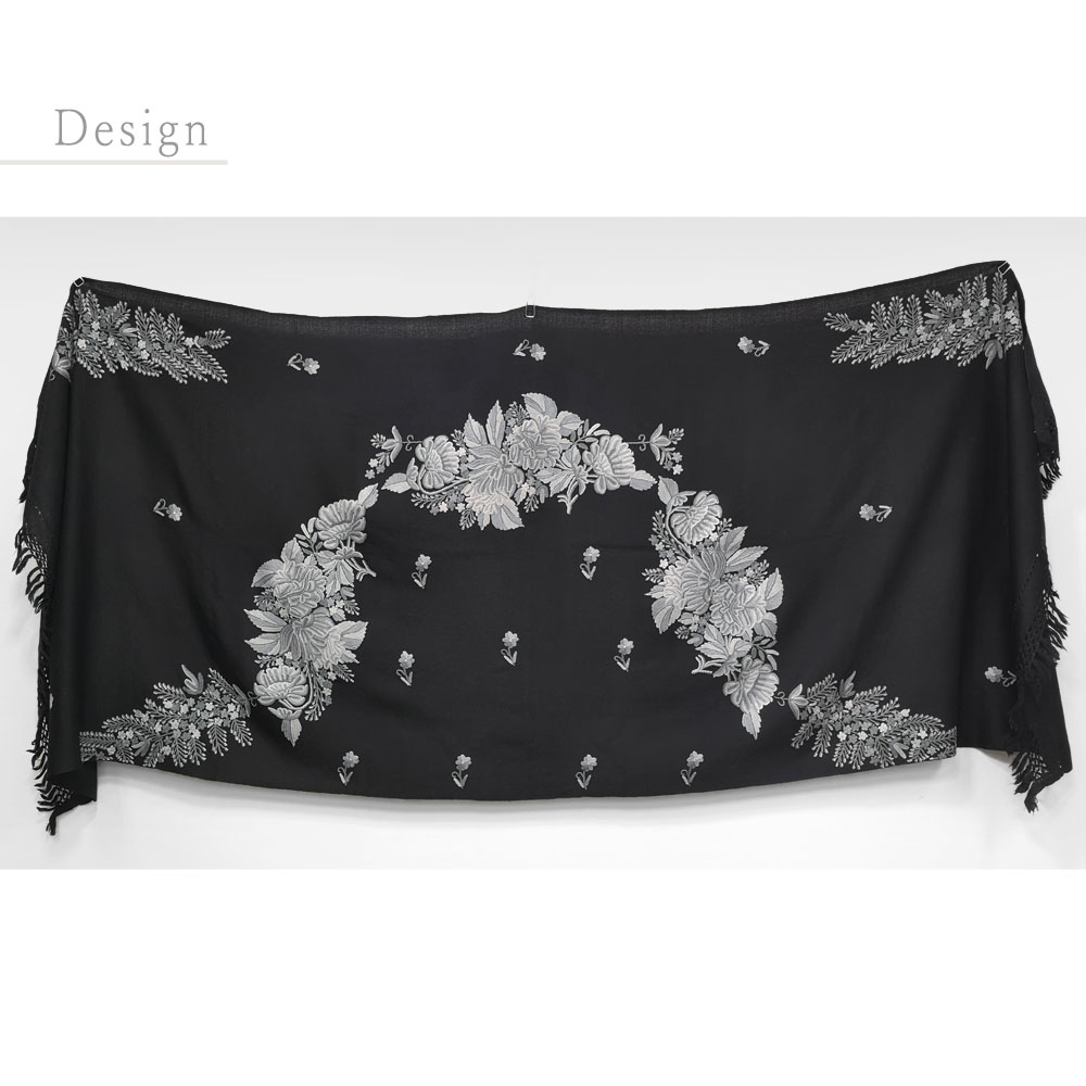 InDream アーリ刺繍ストール 黒 グレー 大判 クリスマス ギフト おしゃれ 誕生日 プレゼント 着物ショール レディース 50代 60代 70代 80代
