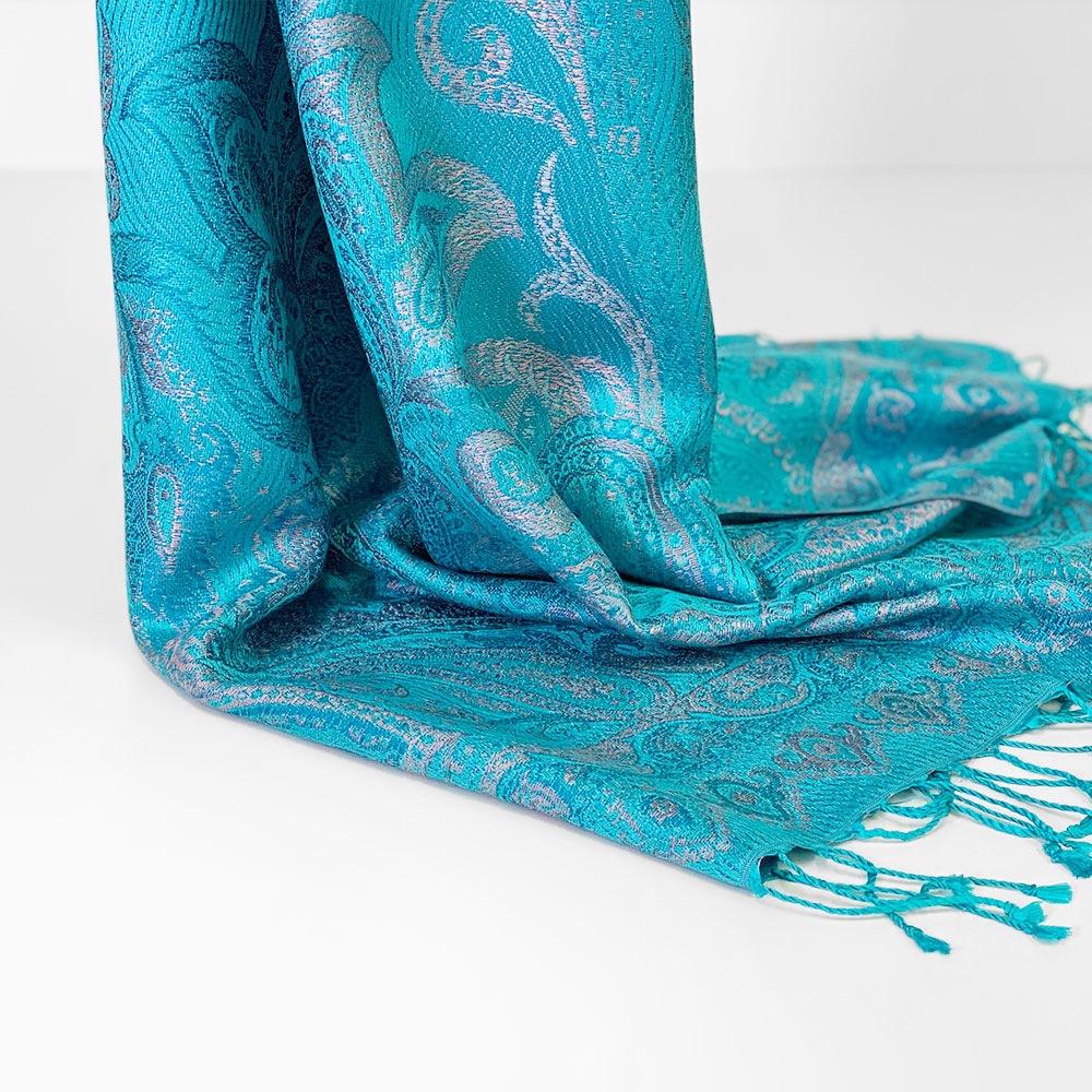 InDream ペイズリー柄 シルク ストール 大判 70cmx200cm ショール ブルー 水色 マフラ― クリスマス ギフト おしゃれ 誕生日 プレゼント おしゃれ 40代 50代 60代 70代 80代