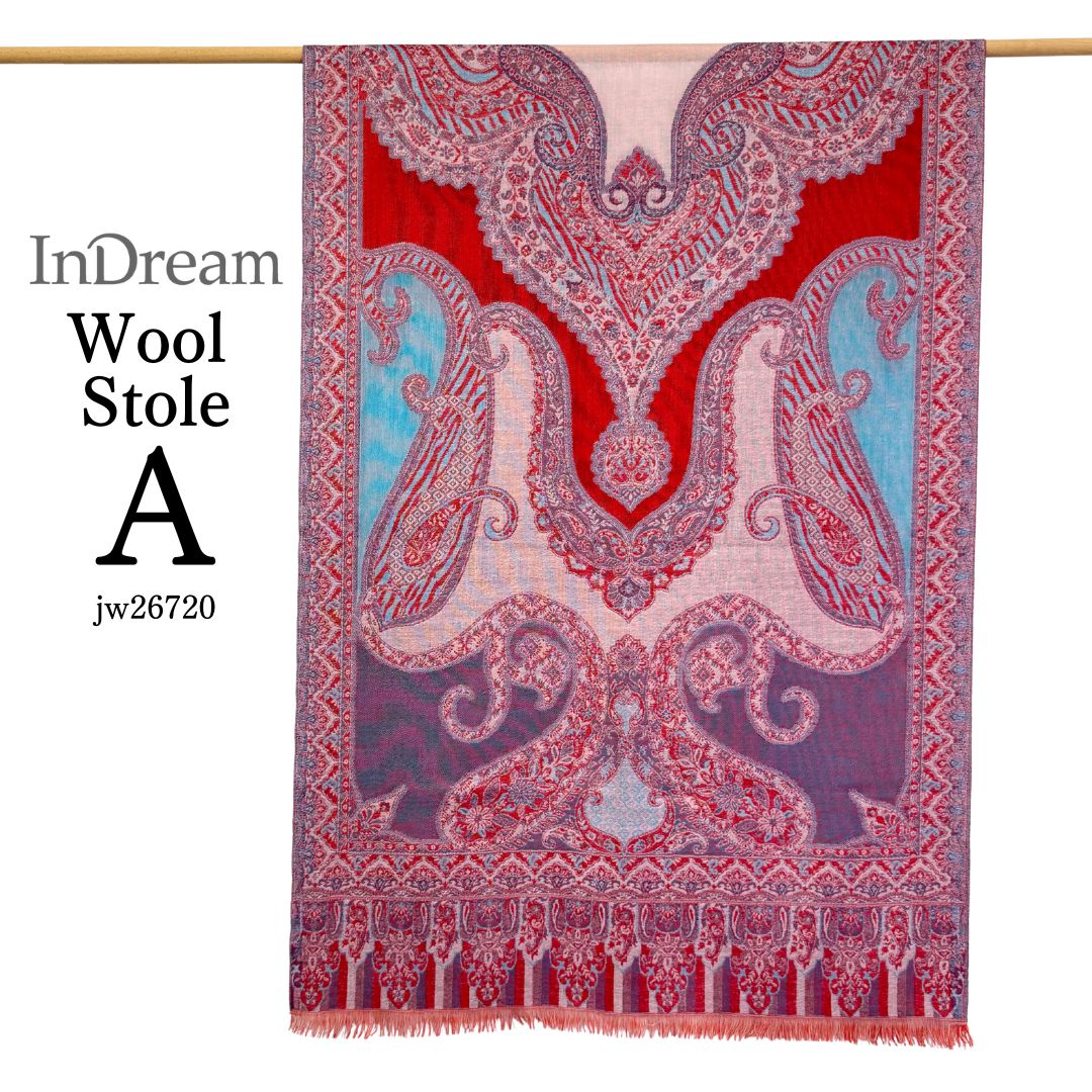 InDream ペイズリー柄 ウール ストール 大判［70cmx205cm］赤系 誕生日 プレゼント クリスマス ギフト 50代 60代 70代 80代 おしゃれ 秋 冬 ひざ掛け スカーフ レディース メンズ マフラー 女性