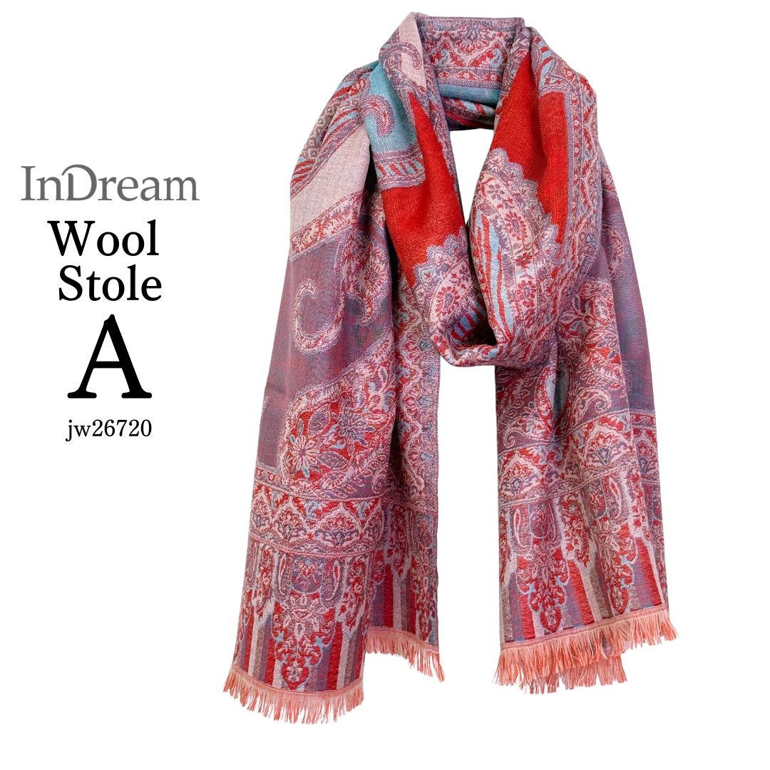InDream ペイズリー柄 ウール ストール 大判［70cmx205cm］赤系 誕生日 プレゼント クリスマス ギフト 50代 60代 70代 80代 おしゃれ 秋 冬 ひざ掛け スカーフ レディース メンズ マフラー 女性