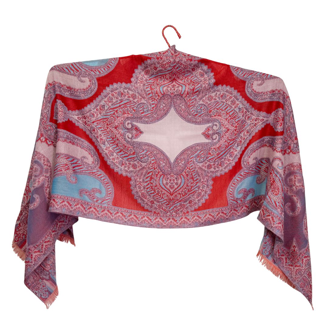 InDream ペイズリー柄 ウール ストール 大判［70cmx205cm］赤系 誕生日 プレゼント クリスマス ギフト 50代 60代 70代 80代 おしゃれ 秋 冬 ひざ掛け スカーフ レディース メンズ マフラー 女性