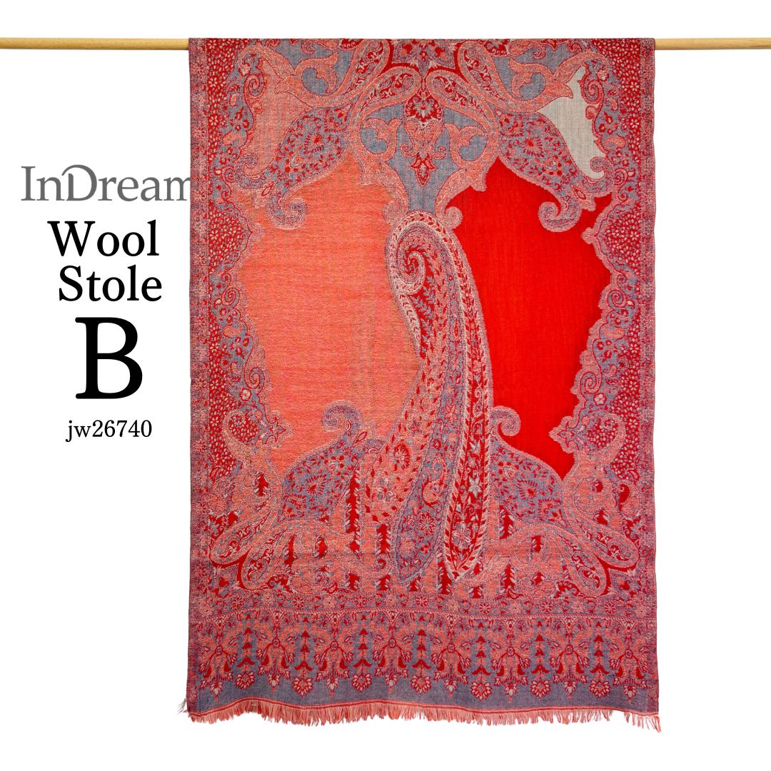 InDream ペイズリー柄 ウール ストール 大判［70cmx205cm］赤系 誕生日 プレゼント クリスマス ギフト 50代 60代 70代 80代 おしゃれ 秋 冬 ひざ掛け スカーフ レディース メンズ マフラー 女性