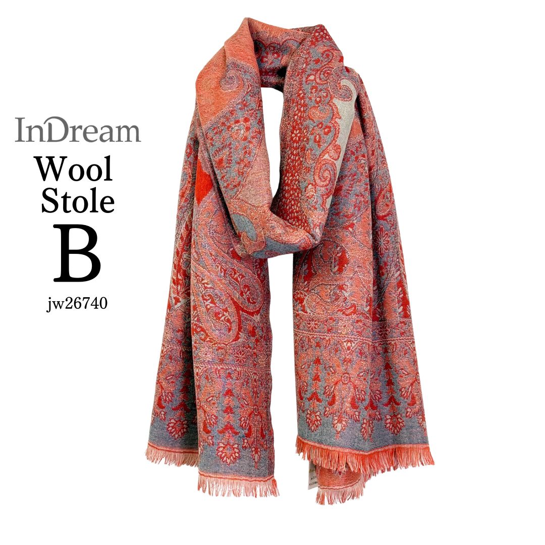 InDream ペイズリー柄 ウール ストール 大判［70cmx205cm］赤系 誕生日 プレゼント クリスマス ギフト 50代 60代 70代 80代 おしゃれ 秋 冬 ひざ掛け スカーフ レディース メンズ マフラー 女性