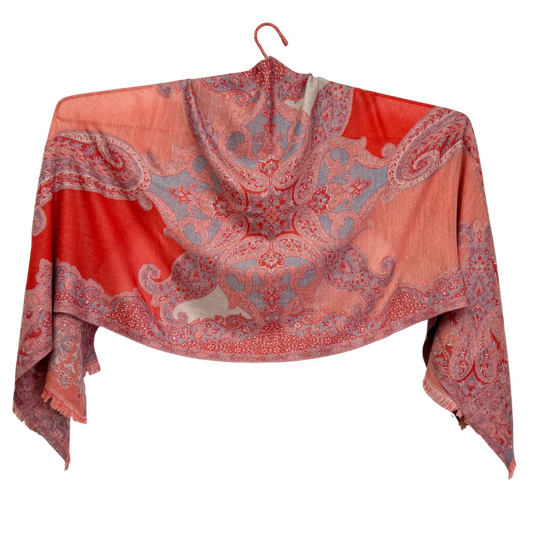 InDream ペイズリー柄 ウール ストール 大判［70cmx205cm］赤系 誕生日 プレゼント クリスマス ギフト 50代 60代 70代 80代 おしゃれ 秋 冬 ひざ掛け スカーフ レディース メンズ マフラー 女性