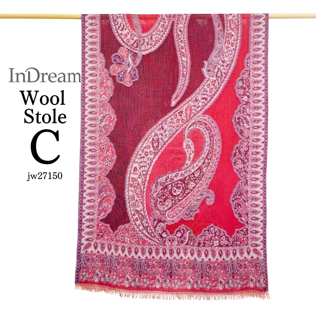 InDream ペイズリー柄 ウール ストール 大判［70cmx205cm］赤系 誕生日 プレゼント クリスマス ギフト 50代 60代 70代 80代 おしゃれ 秋 冬 ひざ掛け スカーフ レディース メンズ マフラー 女性