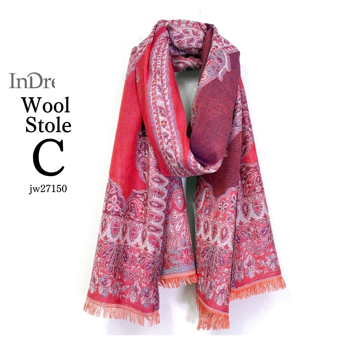 InDream ペイズリー柄 ウール ストール 大判［70cmx205cm］赤系 誕生日 プレゼント クリスマス ギフト 50代 60代 70代 80代 おしゃれ 秋 冬 ひざ掛け スカーフ レディース メンズ マフラー 女性