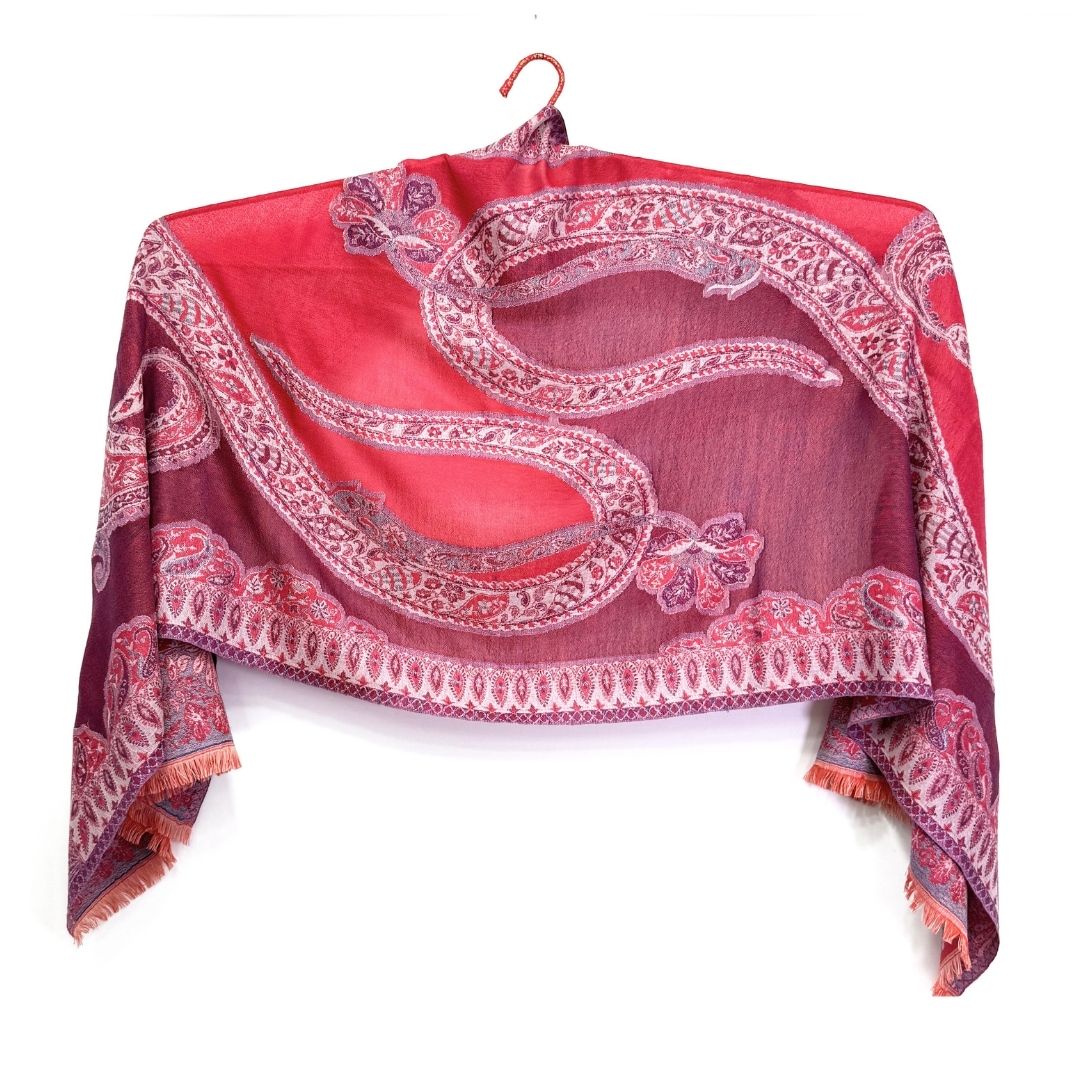 InDream ペイズリー柄 ウール ストール 大判［70cmx205cm］赤系 誕生日 プレゼント クリスマス ギフト 50代 60代 70代 80代 おしゃれ 秋 冬 ひざ掛け スカーフ レディース メンズ マフラー 女性