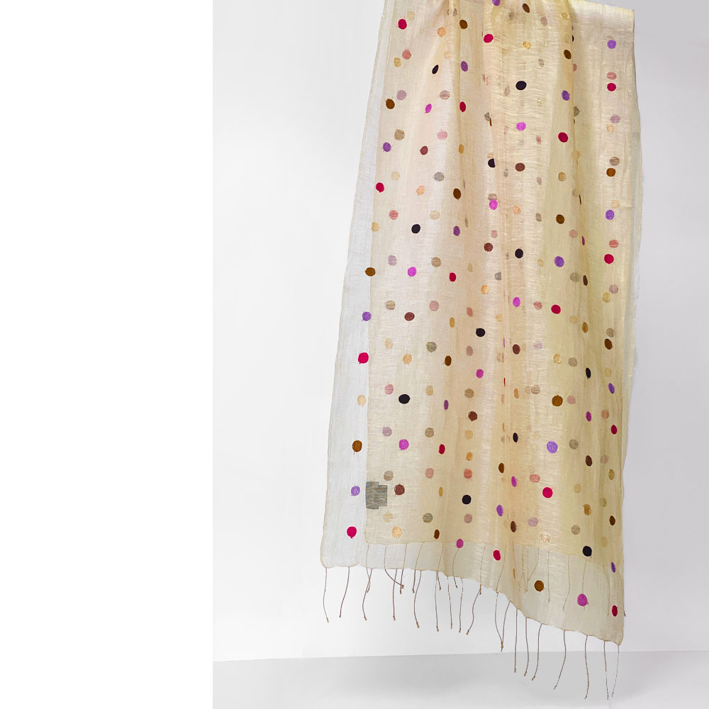 [訳ありSALE] InDream ストール シルクリネン 麻  パーティー カジュアル ドット ベージュ クリスマス ギフト おしゃれ 誕生日 プレゼント 春夏