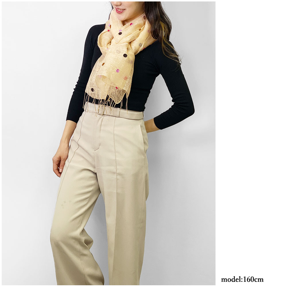 [訳ありSALE] InDream ストール シルクリネン 麻  パーティー カジュアル ドット ベージュ クリスマス ギフト おしゃれ 誕生日 プレゼント 春夏