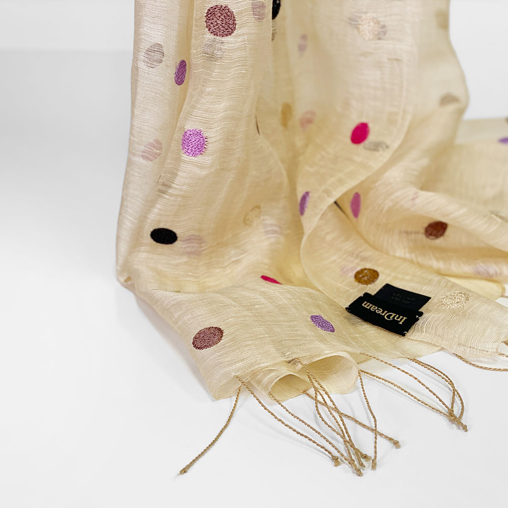 [訳ありSALE] InDream ストール シルクリネン 麻  パーティー カジュアル ドット ベージュ クリスマス ギフト おしゃれ 誕生日 プレゼント 春夏